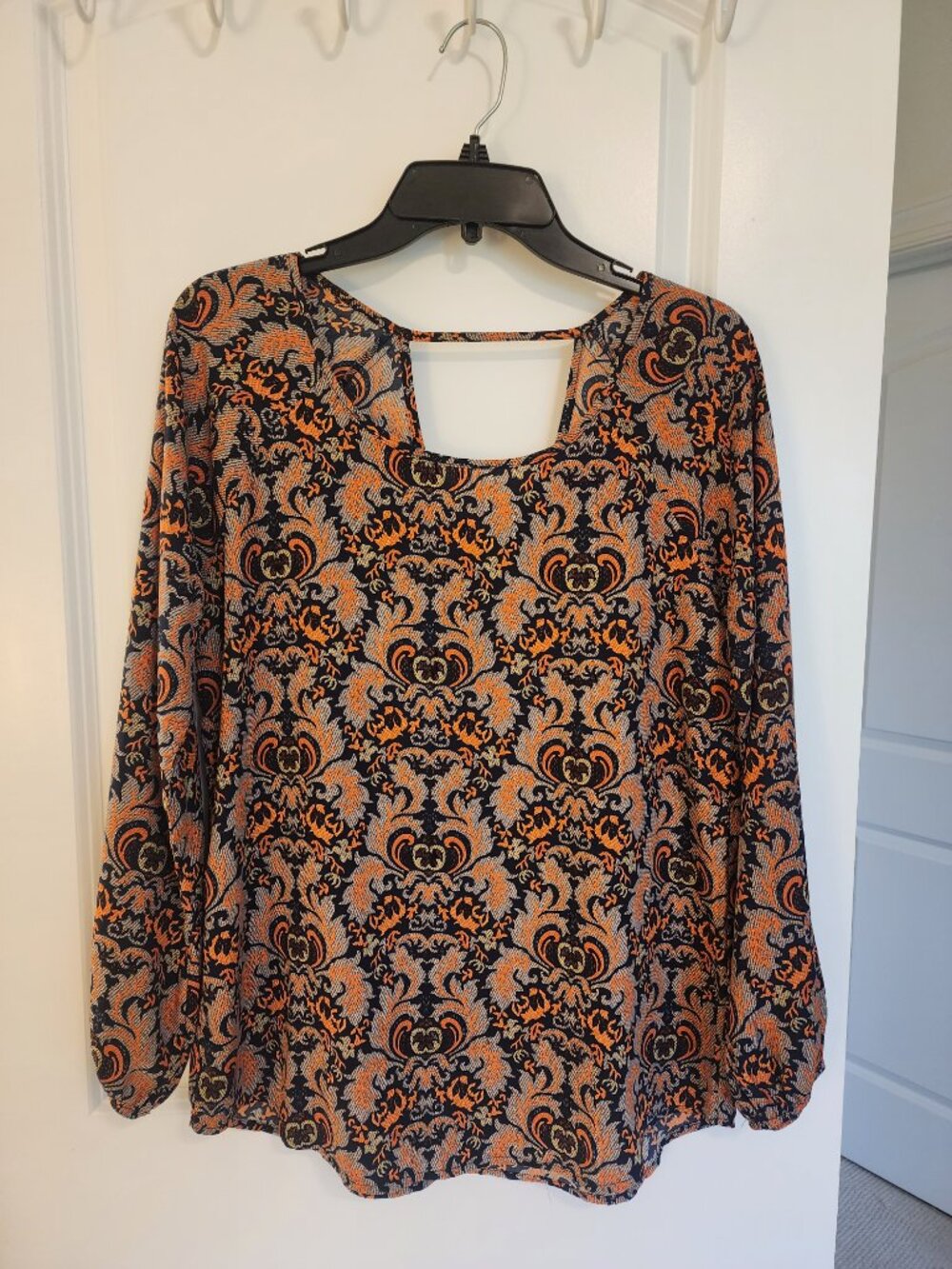Pink Owl Orange and Navy Blouse, Size Medium